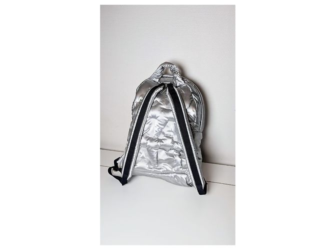 Chanel backpack silver embossed nylon canvas Silvery - view 3