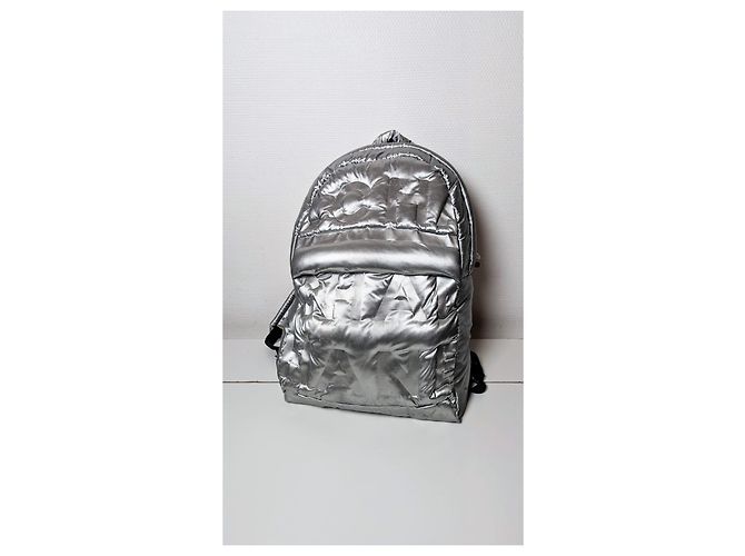 Chanel backpack silver embossed nylon canvas Silvery - view 4