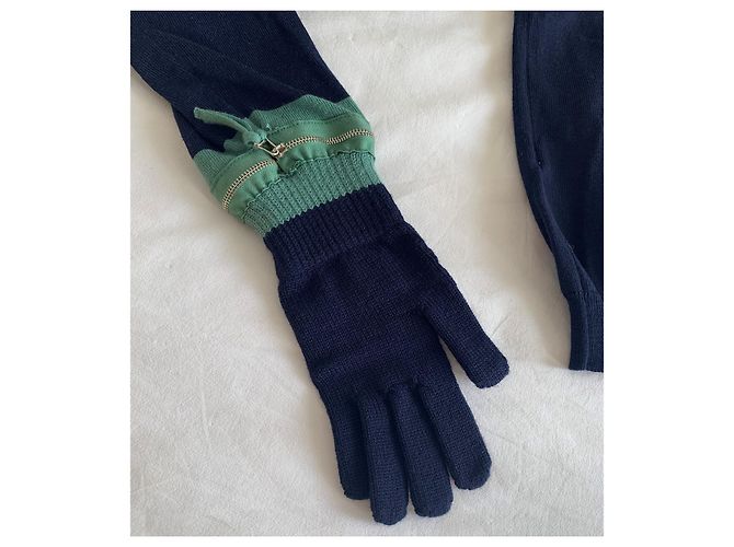 Jean Paul Gaultier wool sweater navy blue and jade green - view 10