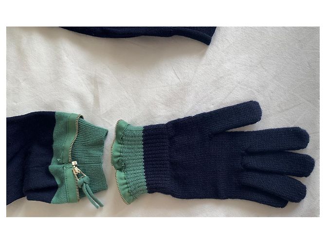 Jean Paul Gaultier wool sweater navy blue and jade green - view 11