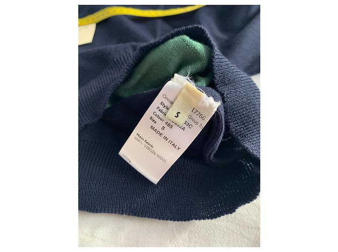 Jean Paul Gaultier wool sweater navy blue and jade green - view 12
