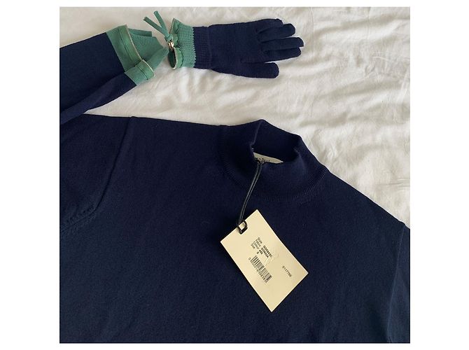 Jean Paul Gaultier wool sweater navy blue and jade green - view 14