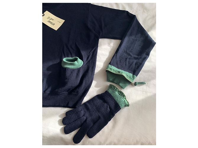 Jean Paul Gaultier wool sweater navy blue and jade green - view 15