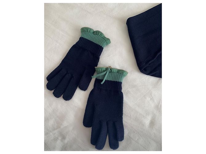 Jean Paul Gaultier wool sweater navy blue and jade green - view 16