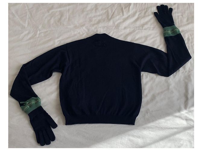 Jean Paul Gaultier wool sweater navy blue and jade green - view 3
