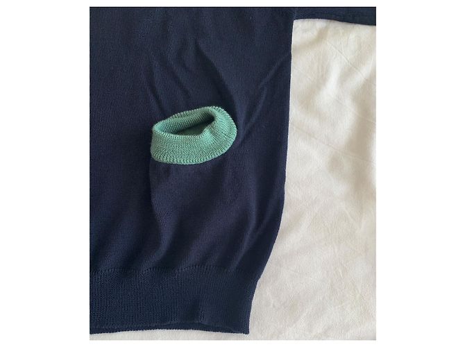 Jean Paul Gaultier wool sweater navy blue and jade green - view 4