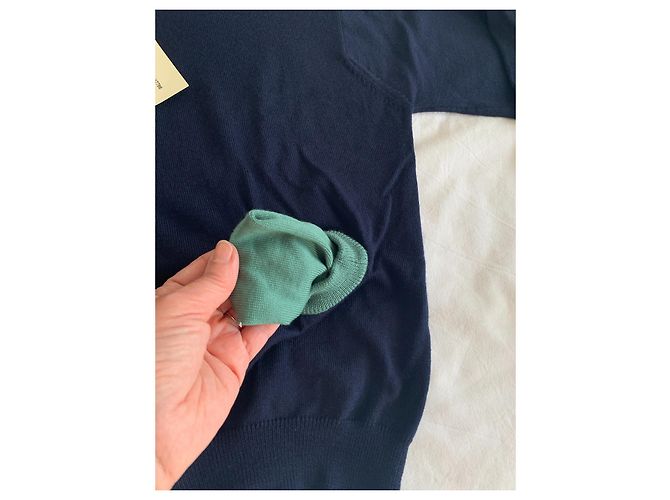 Jean Paul Gaultier wool sweater navy blue and jade green - view 5