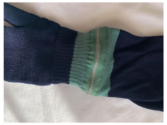 Jean Paul Gaultier wool sweater navy blue and jade green - view 6