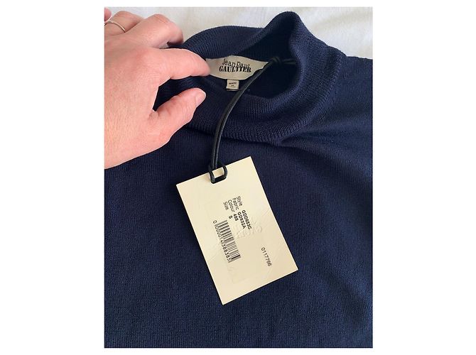 Jean Paul Gaultier wool sweater navy blue and jade green - view 8