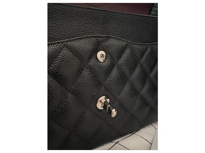 Timeless Bolsa Chanel jumbo forrada com aba Azul Hardware prateado - vista 10