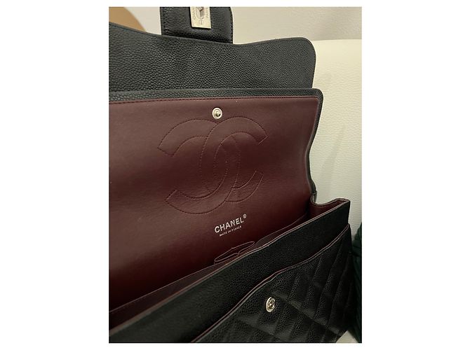Timeless Bolsa Chanel jumbo forrada com aba Azul Hardware prateado - vista 11
