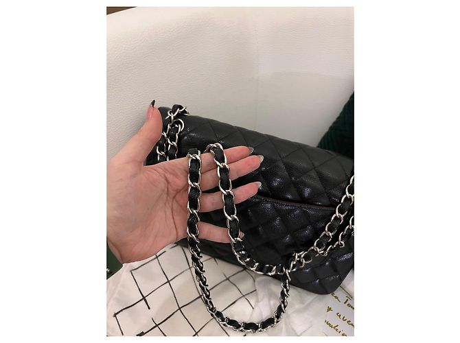 Timeless Bolsa Chanel jumbo forrada com aba Azul Hardware prateado - vista 14