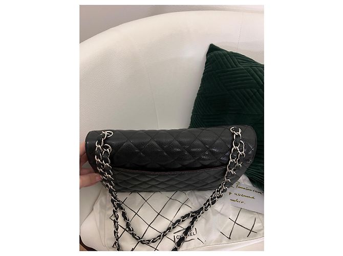 Timeless Bolsa Chanel jumbo forrada com aba Azul Hardware prateado - vista 15