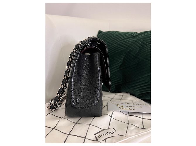 Timeless Bolsa Chanel jumbo forrada com aba Azul Hardware prateado - vista 2