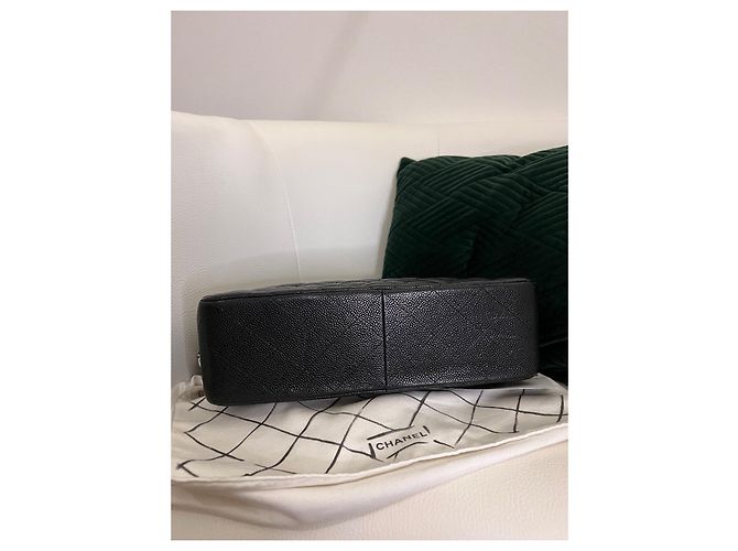 Timeless Bolsa Chanel jumbo forrada com aba Azul Hardware prateado - vista 3