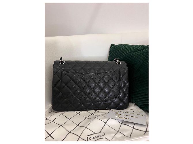 Timeless Bolsa Chanel jumbo forrada com aba Azul Hardware prateado - vista 4