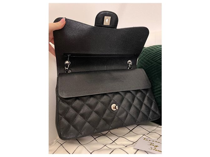 Timeless Bolsa Chanel jumbo forrada com aba Azul Hardware prateado - vista 5