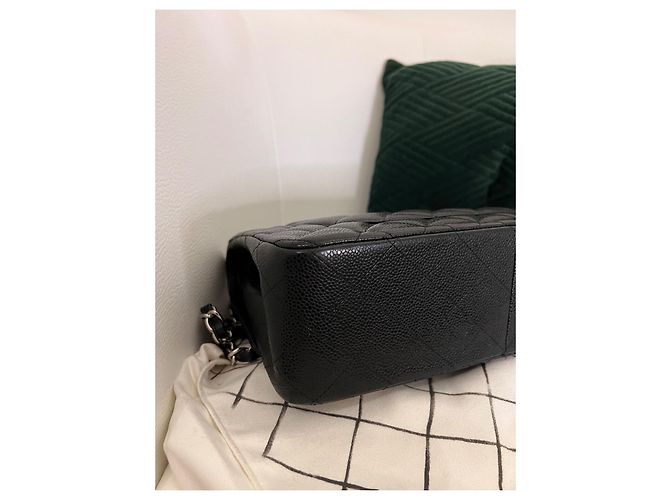 Timeless Bolsa Chanel jumbo forrada com aba Azul Hardware prateado - vista 6