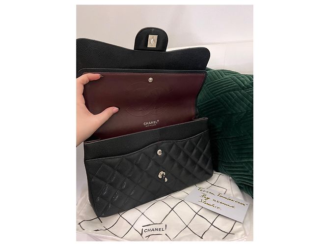 Timeless Bolsa Chanel jumbo forrada com aba Azul Hardware prateado - vista 8