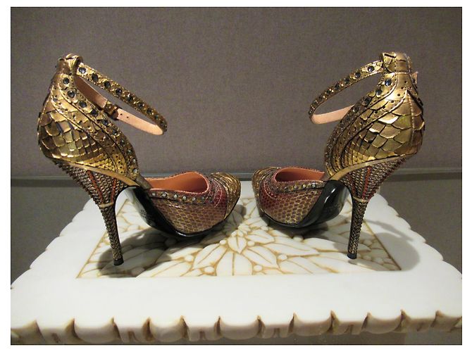 Lanvin gold python pumps with crystals Golden - view 4