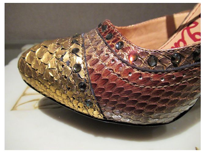 Lanvin gold python pumps with crystals Golden - view 6