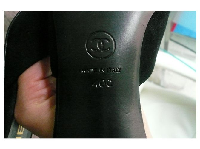 CHANEL Décolleté mulo bimateriale ottime condizioni T40C Nero - vista 8