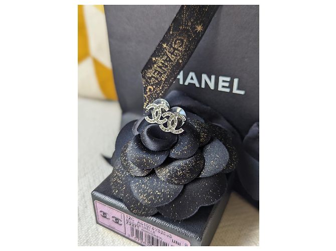 Chanel CC 12C Logo Classic Crystal Silver Hardware Ohrringe Box-Tag Silber - Ansicht 11
