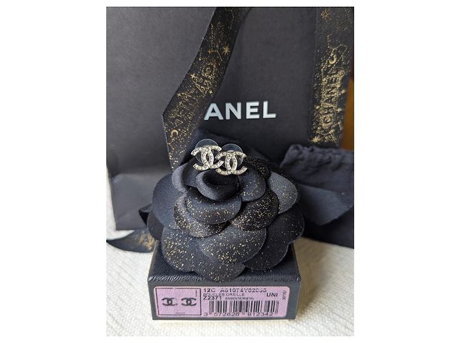 Chanel CC 12C Logo Classic Crystal Silver Hardware Ohrringe Box-Tag Silber - Ansicht 12