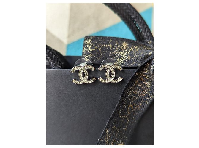 Chanel CC 12C Logo Classic Crystal Silver Hardware Ohrringe Box-Tag Silber - Ansicht 13