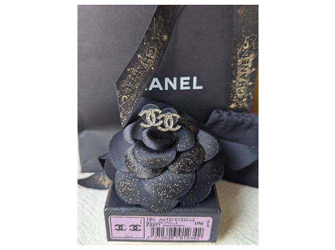 Chanel CC 12C Logo Classic Crystal Silver Hardware Ohrringe Box-Tag Silber - Ansicht 14