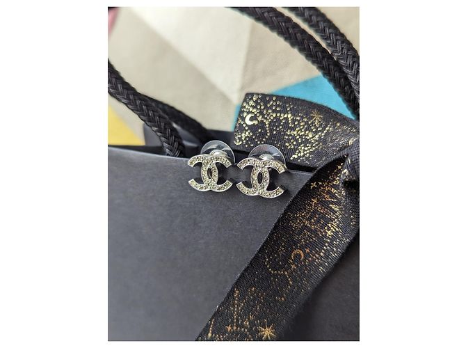 Chanel CC 12C Logo Classic Crystal Silver Hardware Ohrringe Box-Tag Silber - Ansicht 2