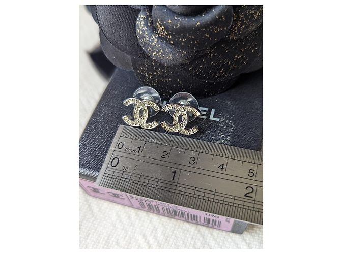 Chanel CC 12C Logo Classic Crystal Silver Hardware Ohrringe Box-Tag Silber - Ansicht 8