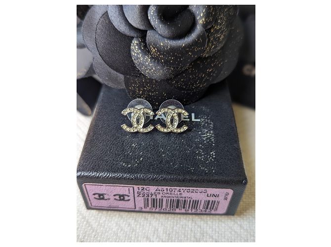Chanel CC 12C Logo Classic Crystal Silver Hardware Ohrringe Box-Tag Silber - Ansicht 9
