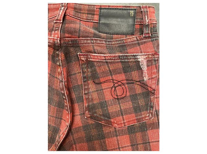 R13 Bootcut Jeans Rot Schwarzes Karomuster - Ansicht 2