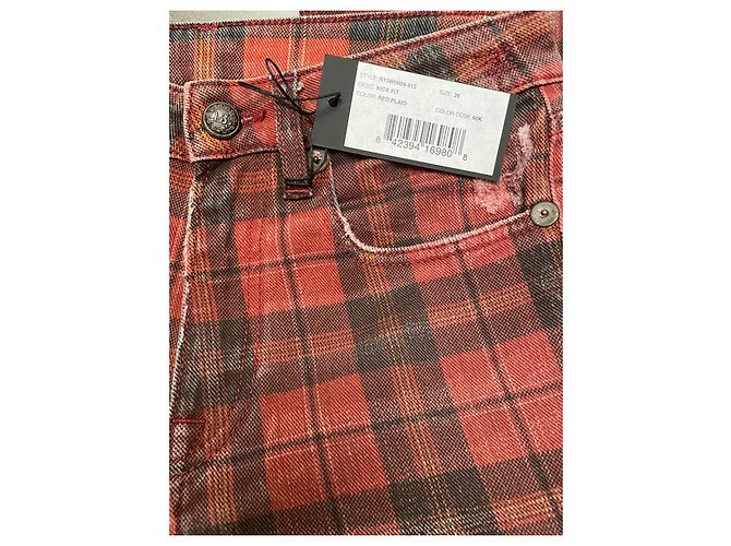 R13 Bootcut Jeans Rot Schwarzes Karomuster - Ansicht 4