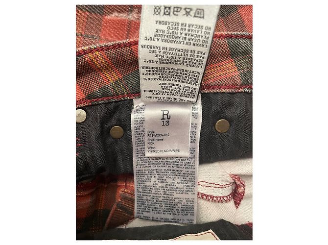 R13 Bootcut Jeans Rot Schwarzes Karomuster - Ansicht 5
