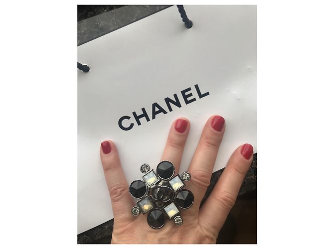 Anello Maxi Chanel Nero e Bianco Metallo Taglia 55 Grigio - vista 12