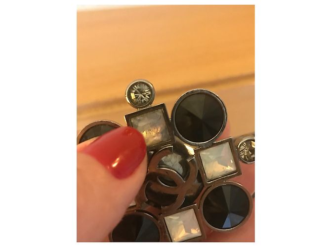 Anello Maxi Chanel Nero e Bianco Metallo Taglia 55 Grigio - vista 4