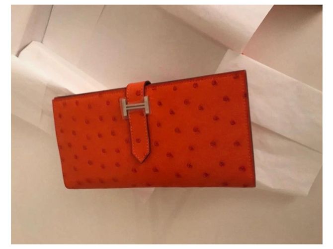 Béarn Hermès Nueva cartera de piel de avestruz Hermes Bearn Naranja - vista 2