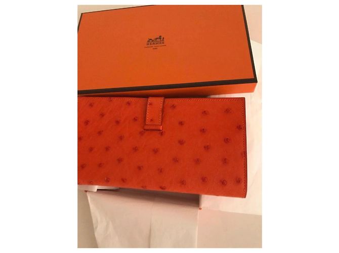 Béarn Hermès Nueva cartera de piel de avestruz Hermes Bearn Naranja - vista 3