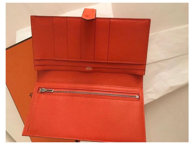 Béarn Hermès Nueva cartera de piel de avestruz Hermes Bearn Naranja - vista 4