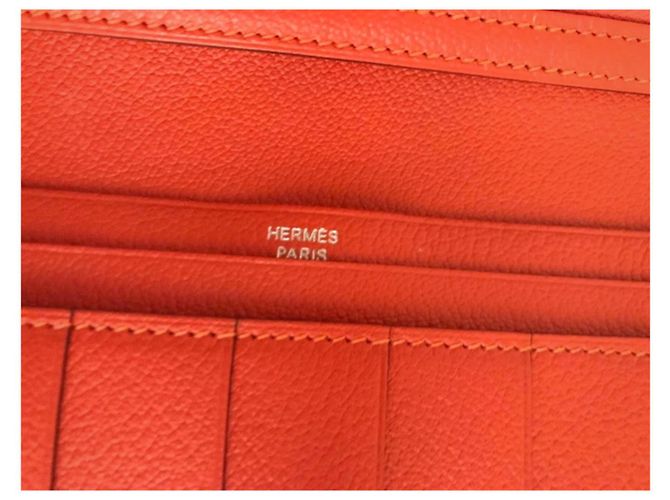 Béarn Hermès Nueva cartera de piel de avestruz Hermes Bearn Naranja - vista 5
