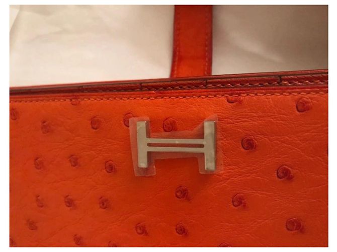 Béarn Hermès Nueva cartera de piel de avestruz Hermes Bearn Naranja - vista 6