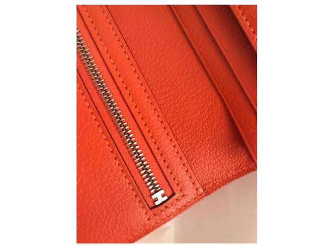 Béarn Hermès Nueva cartera de piel de avestruz Hermes Bearn Naranja - vista 7