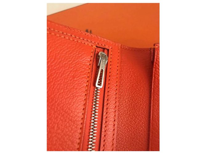 Béarn Hermès Nueva cartera de piel de avestruz Hermes Bearn Naranja - vista 8