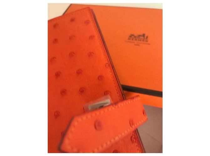 Béarn Hermès Nueva cartera de piel de avestruz Hermes Bearn Naranja - vista 9