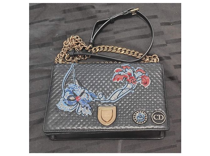 Borsa Christian Dior Diorama in pelle nera floreale Nero - vista 2