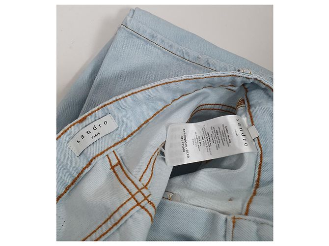 Jeans anchos Sandro azules de algodón con bolsillos bordados - vista 6