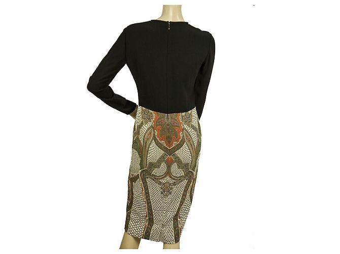 ETRO Schwarz Multicolor Paisley Langarm Figurbetontes knielanges Kleid Größe 42 Mehrfarben - Ansicht 2