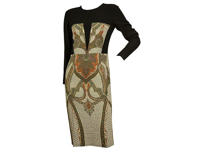 ETRO Schwarz Multicolor Paisley Langarm Figurbetontes knielanges Kleid Größe 42 Mehrfarben - Ansicht 5